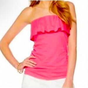 Vintage Lilly Pulitzer Strapless Ruffle Top | Hot Pink | Size S